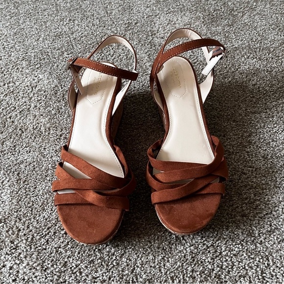 Liz Clairborne Brown Thatcher Open Toe Cork Wedge Sandals - Picture 1 of 10